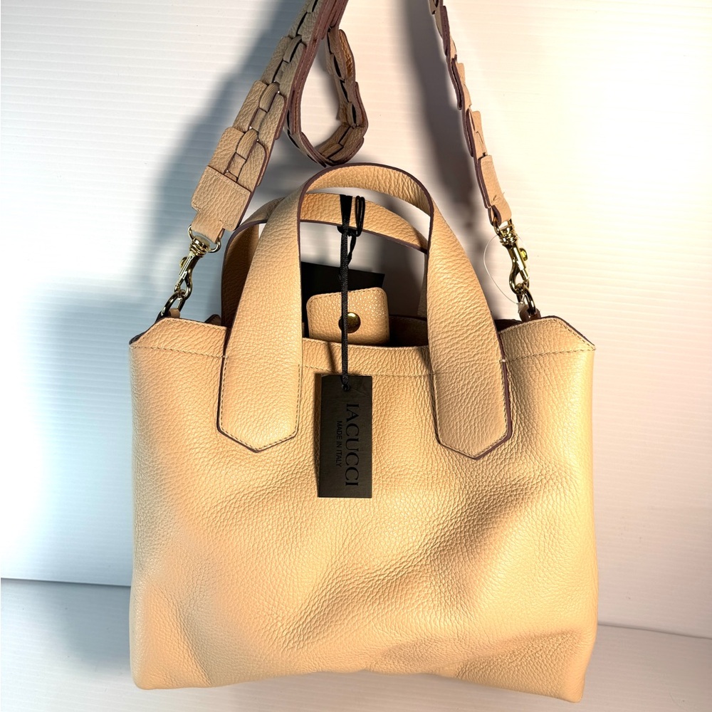 Lacucci Cream Leather Tote Bag
